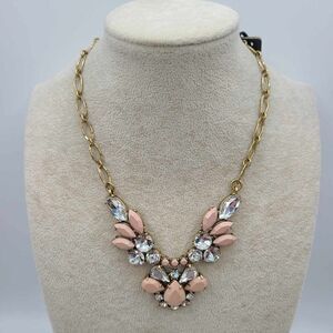 J Crew Pink Resin Clear Crystal Statement Necklace NWT!  NEW!